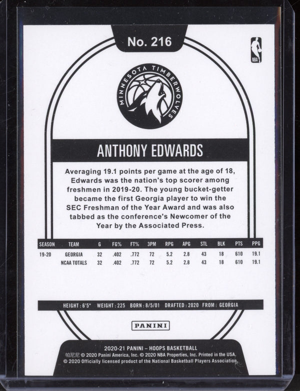 Anthony Edwards 2020-21 Panini Hoops Base RC