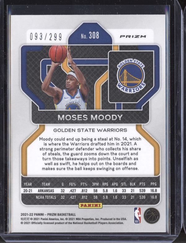 Moses Moody 2021-22 Panini Prizm Red Prizm RC 93/299