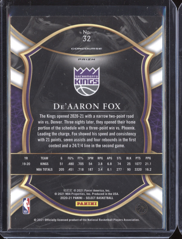 De'Aaron Fox 2020-21 Panini Select Concourse Elephant