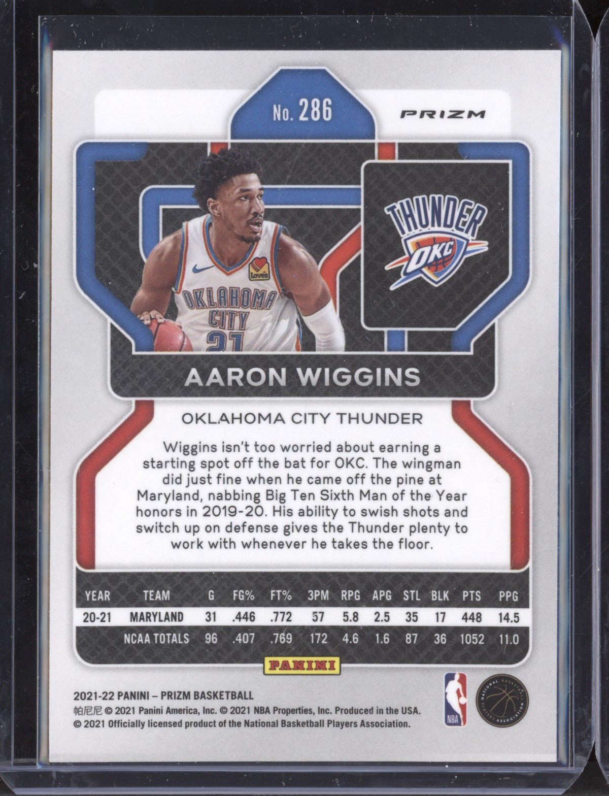 Aaron Wiggins 2021-22 Panini Prizm Silver Prizm RC