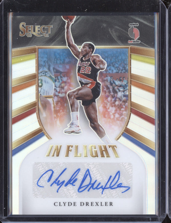 Clyde Drexler 2020-21 Panini Select In Flight Signatures Silver 145/149