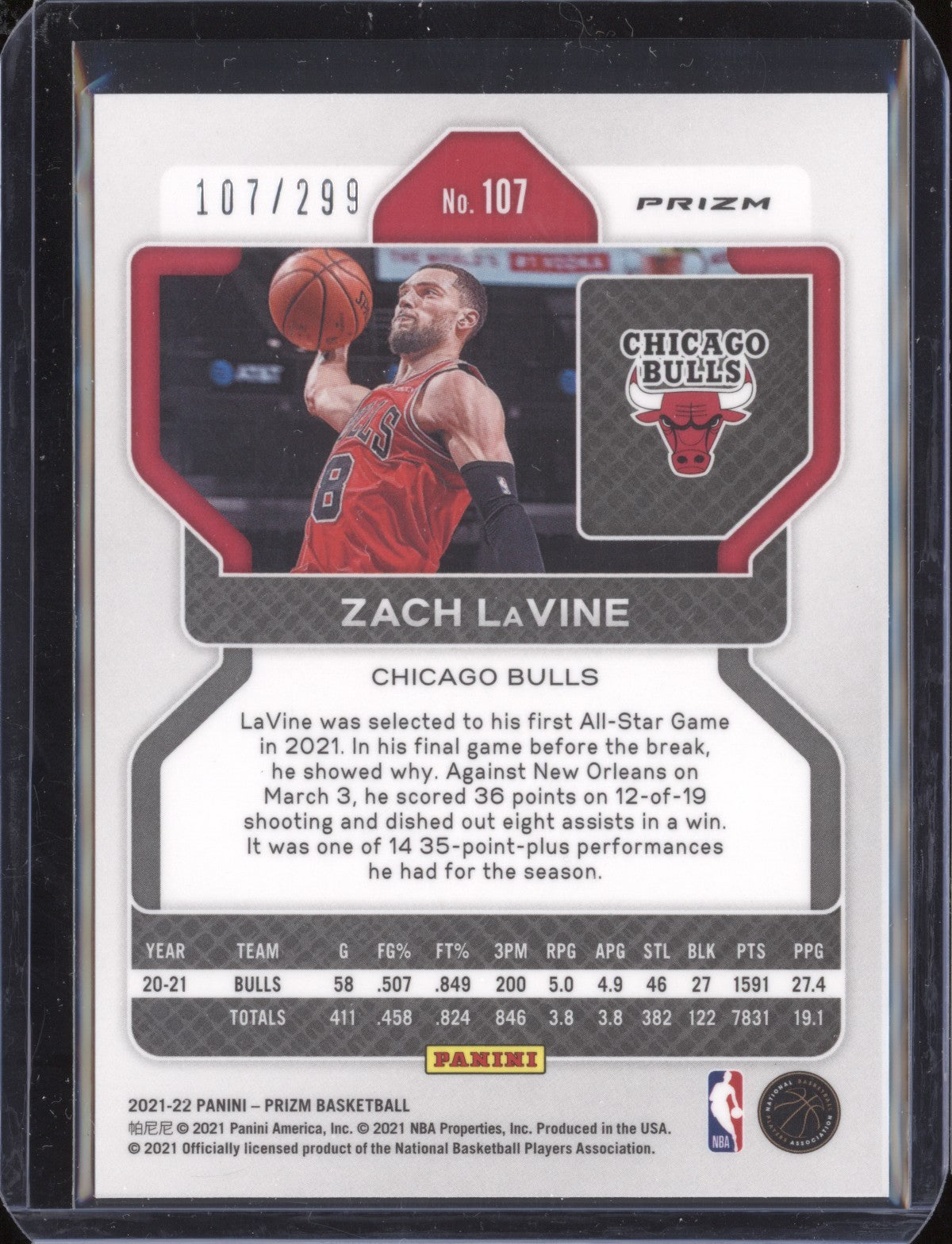 Zach Lavine 2021-22 Panini Prizm Red Prizm 107/299