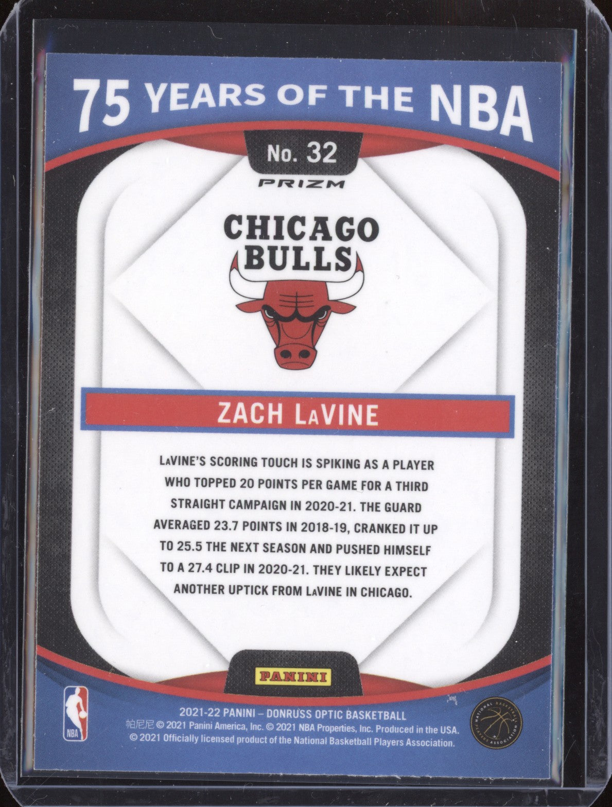 Zach Lavine 2021-22 Panini Prizm 75 Years Of NBA Optic