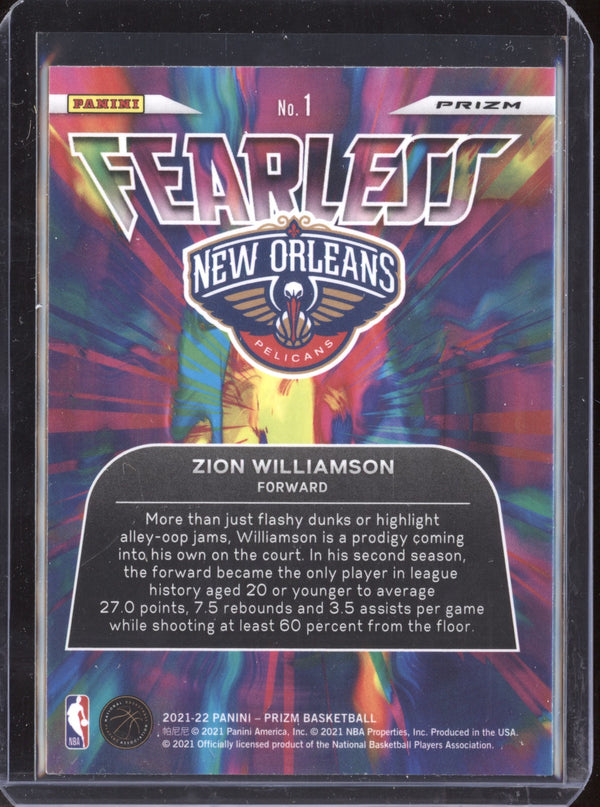 Zion Williamson 2021-22 Panini Prizm Fearless Hyper
