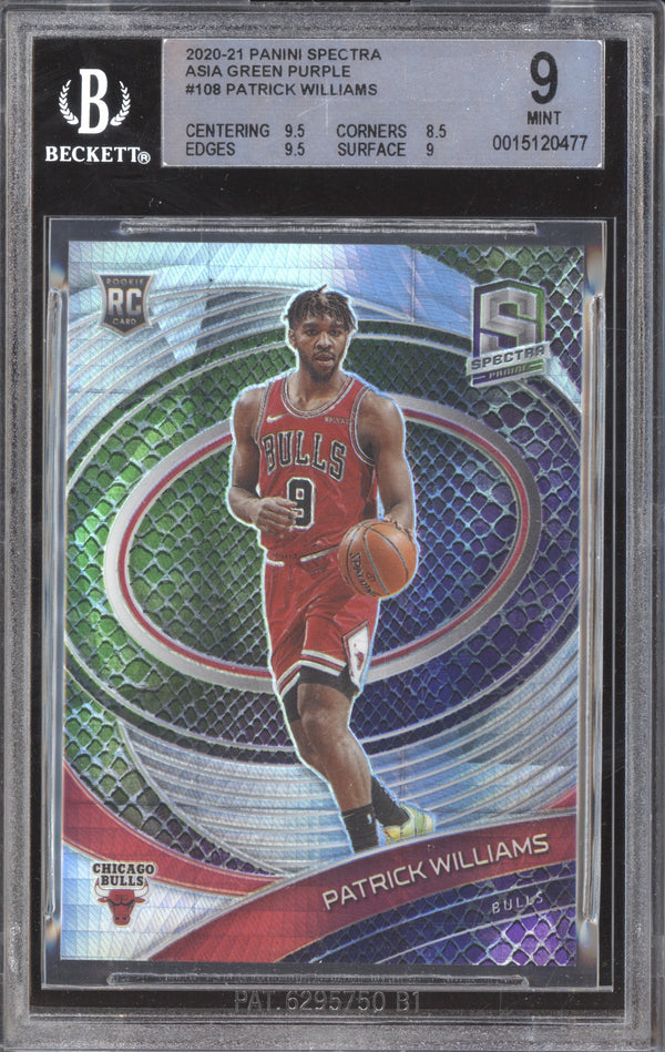 Patrick Williams 2020-21 Panini Spectra 108 Asia Green Purple RC 02/25 BGS 9