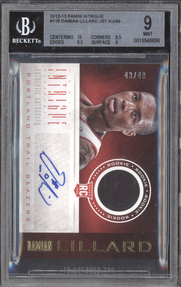 Damian Lillard 2012-13 Panini Intrigue 119 Rookie Jersey Auto RC 43/49 BGS 9