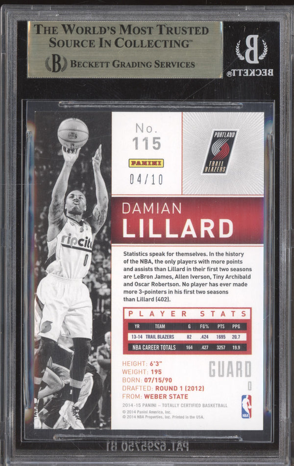 Damian Lillard 2014-15 Panini Totally Certified 115 Platinum Gold 4/10 BGS 9.5