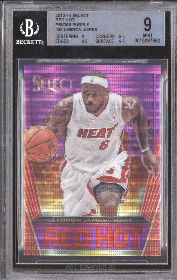 LeBron James 2013-14 Panini Select 39 Red Hot Purple 61/99 BGS 9