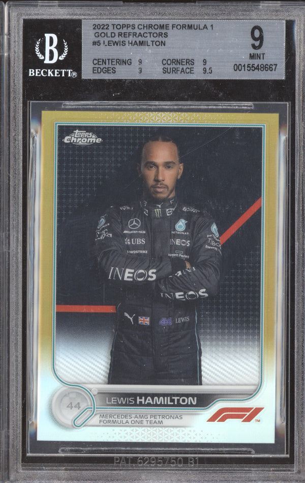 Lewis Hamilton 2022 Topps Chrome Formula 1 5 Gold Refractor 05/50 BGS 9