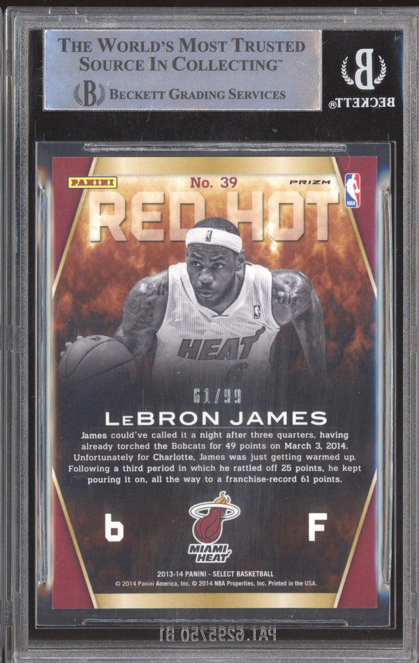 LeBron James 2013-14 Panini Select 39 Red Hot Purple 61/99 BGS 9