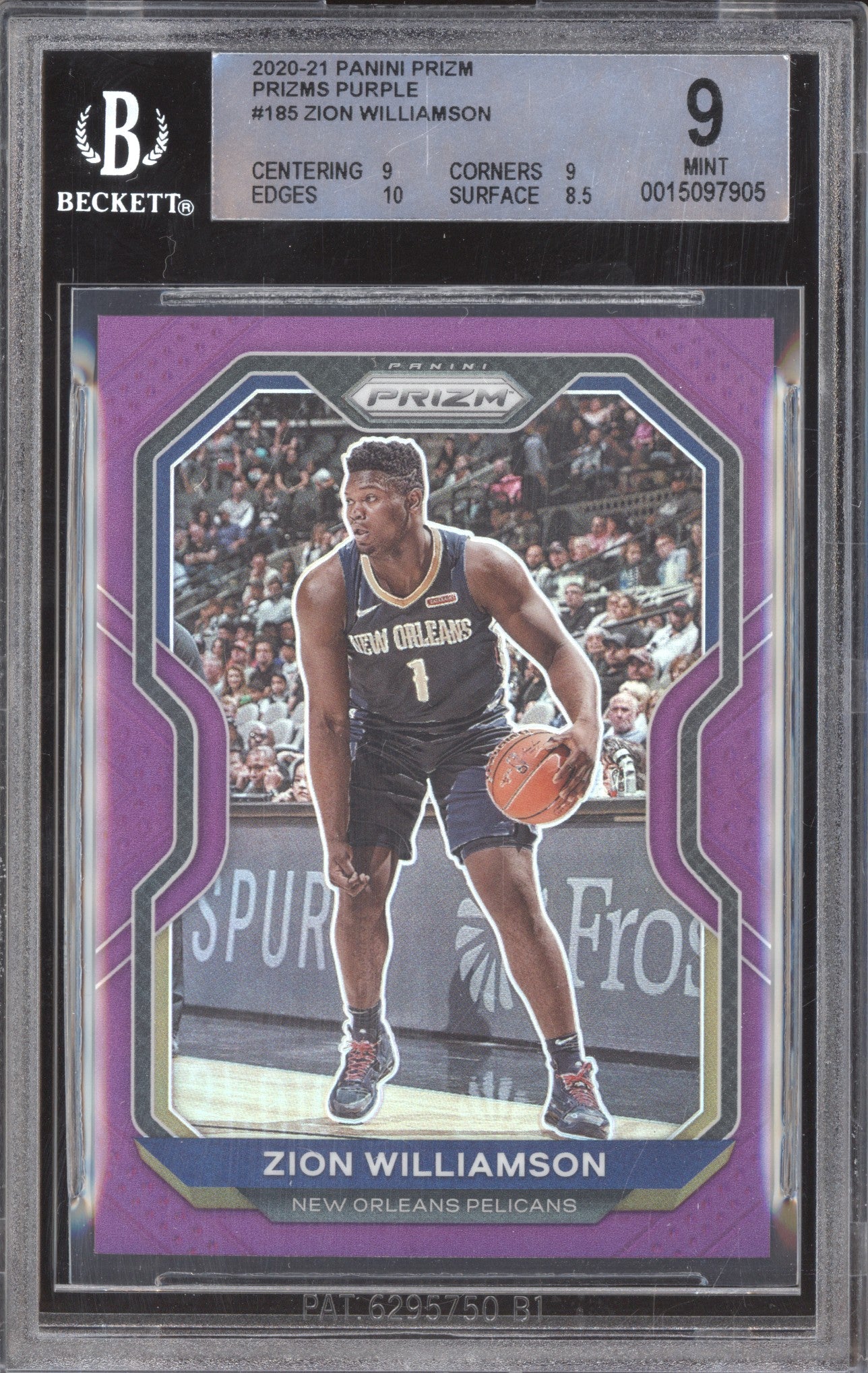 Zion Williamson 2020-21 Panini Prizm 185 Purple 36/99 BGS 9