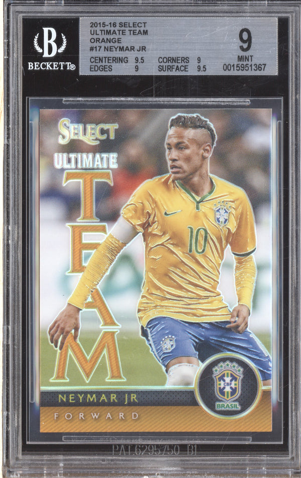 Neymar Jr 2015-16 Panini Select Soccer 17 Ultimate Team Orange 37/149 BGS 9