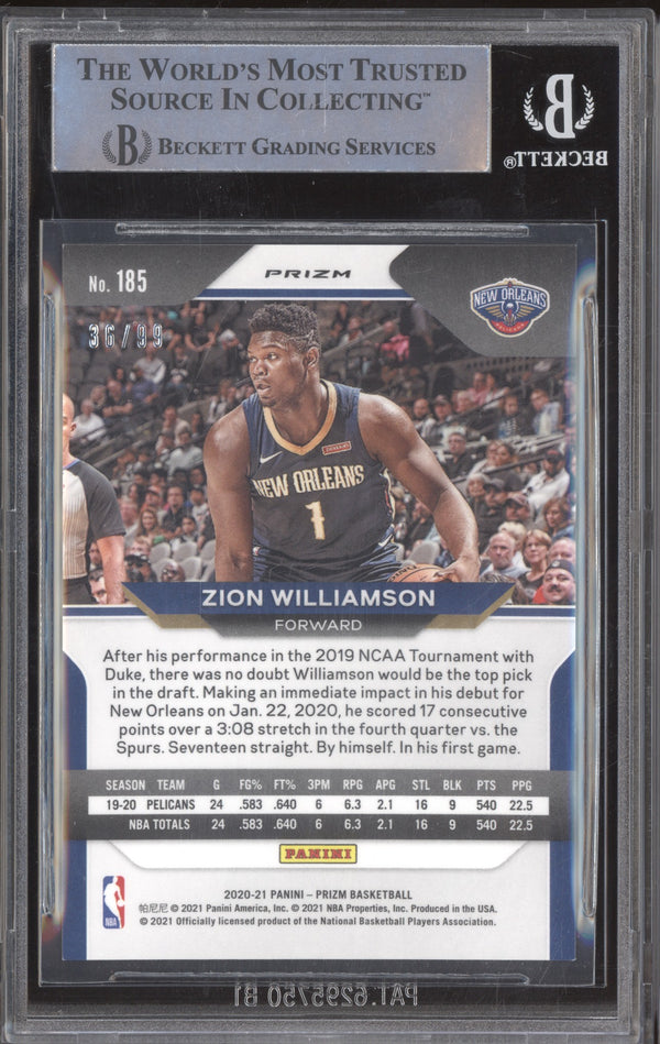 Zion Williamson 2020-21 Panini Prizm 185 Purple 36/99 BGS 9