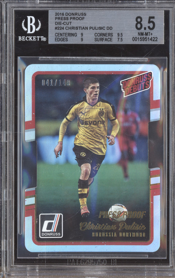 Christian Pulisic 2016-17 Panini Donruss Soccer 224 Press Proof Die Cut RC 41/149 BGS 8.5