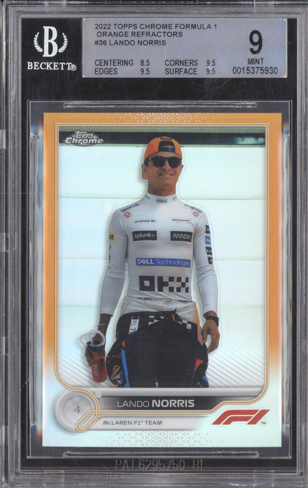 Lando Norris 2022 Topps Chrome Formula 1 36 Orange 11/25 BGS 9