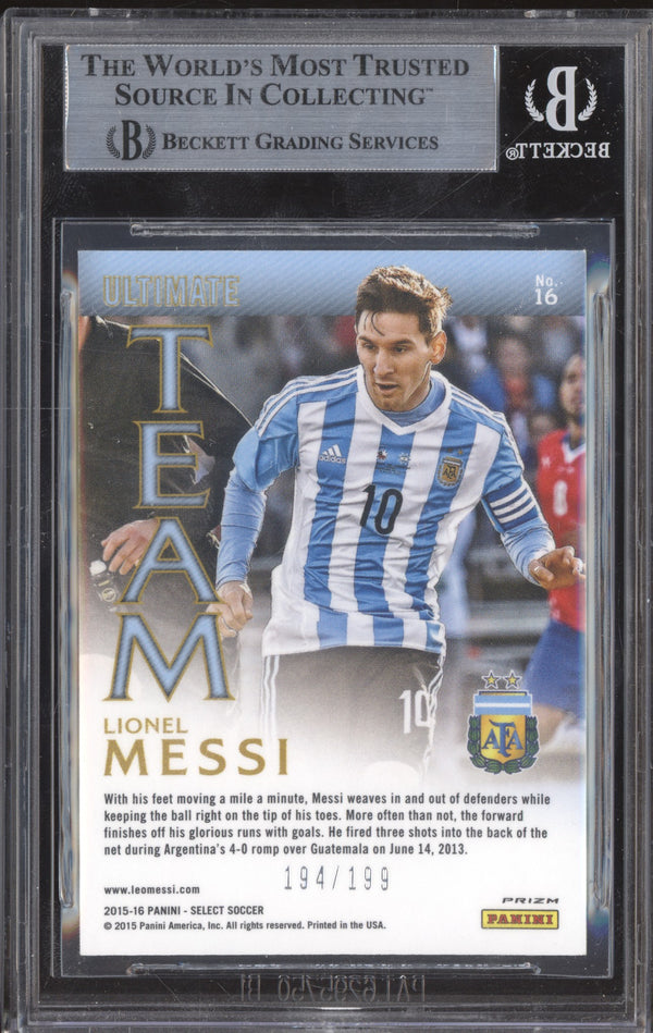 Lionel Messi 2015-16 Panini Select Soccer 16 Ultimate Team Red 194/199 BGS 9