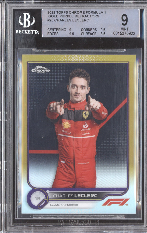 Charles Leclerc 2022 Topps Chrome Formula 1 25 Gold Purple BGS 9