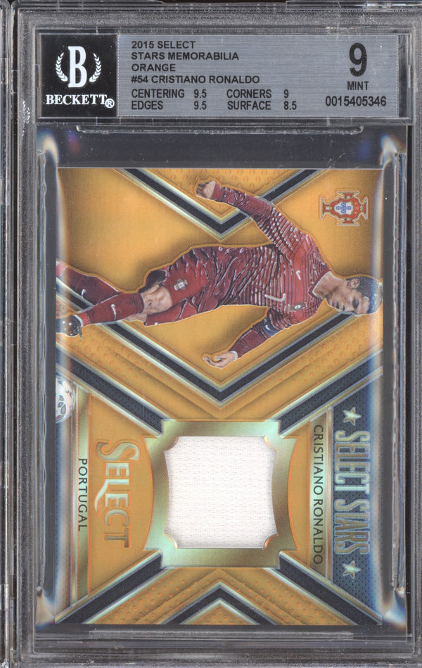 Cristiano Ronaldo 2015-16 Panini Select Soccer ST-CR7 Stars Memorabilia Orange 74/149 BGS 9