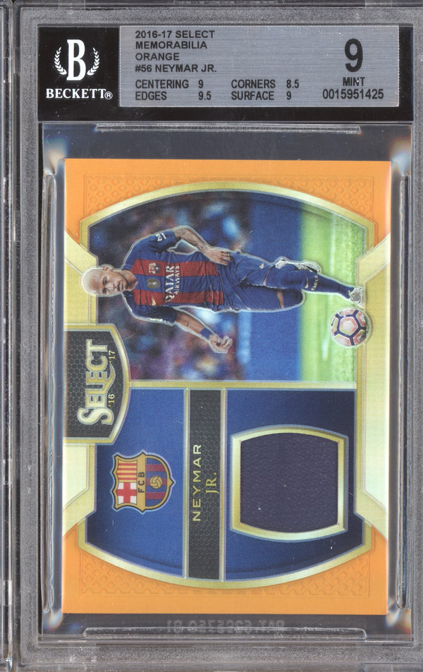 Neymar Jr 2016-17 Panini Select Soccer M-N Memorabilia Orange Jersey 31/75 BGS 9