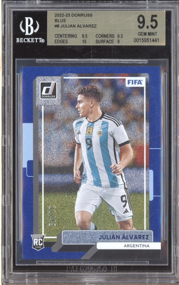 Julian Alvarez 2022-23 Panini Donruss Soccer 8 Blue RC 31/49 BGS 9.5