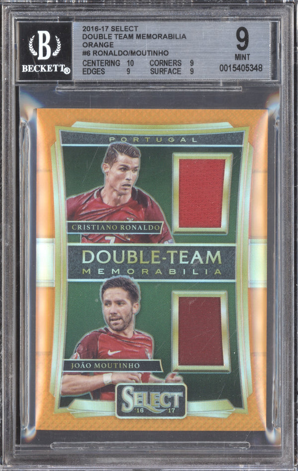 Cristiano Ronaldo Joao Moutinho 2016-17 Panini Select Soccer DT-RM Double Team Memorabilia Orange 28/75 BGS 9