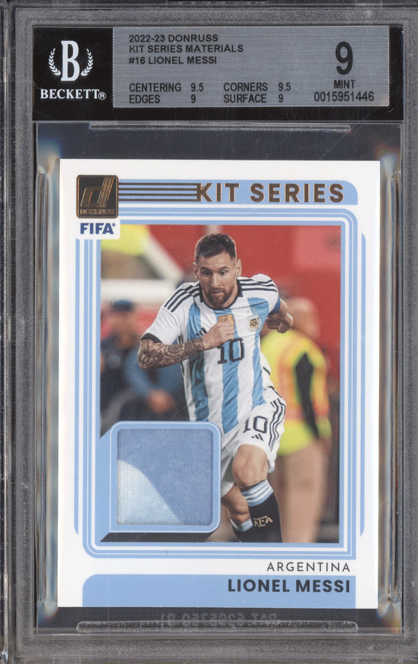 Lionel Messi 2022-23 Panini Donruss Soccer KS-LEO Kit Series Jersey BGS 9