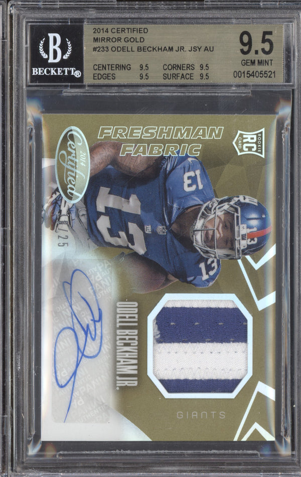 Odell Beckham Jr 2014 Panini Certified 233 Freshman Fabric Gold Patch Auto RC 18/25 BGS 9.5