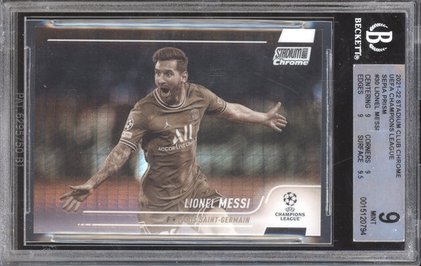 Lionel Messi 2021-22 Topps Stadium Club Chrome UCL 30 Sepia 42/75 BGS 9