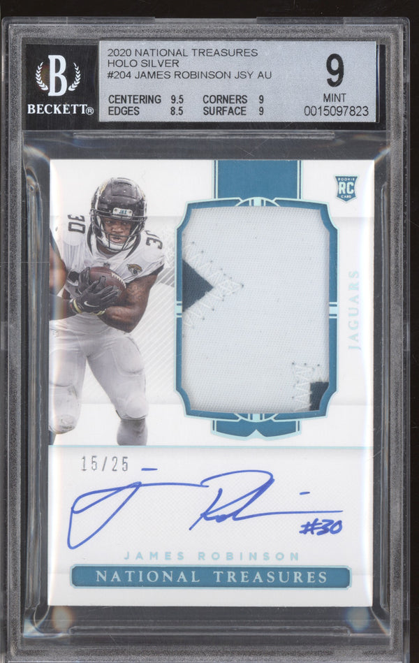 James Robinson 2020 Panini National Treasures 204 Rookie Patch Auto Silver RC 15/25 BGS 9 - 10