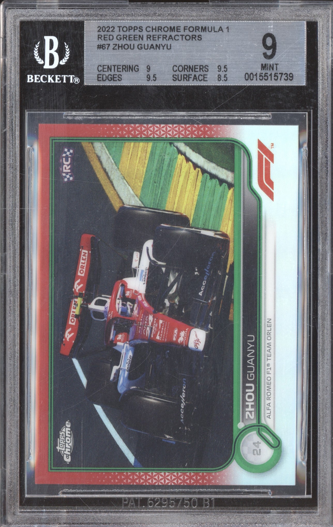 Zhou Guanyu 2022 Topps Chrome Formula 1 67 Red Green BGS 9