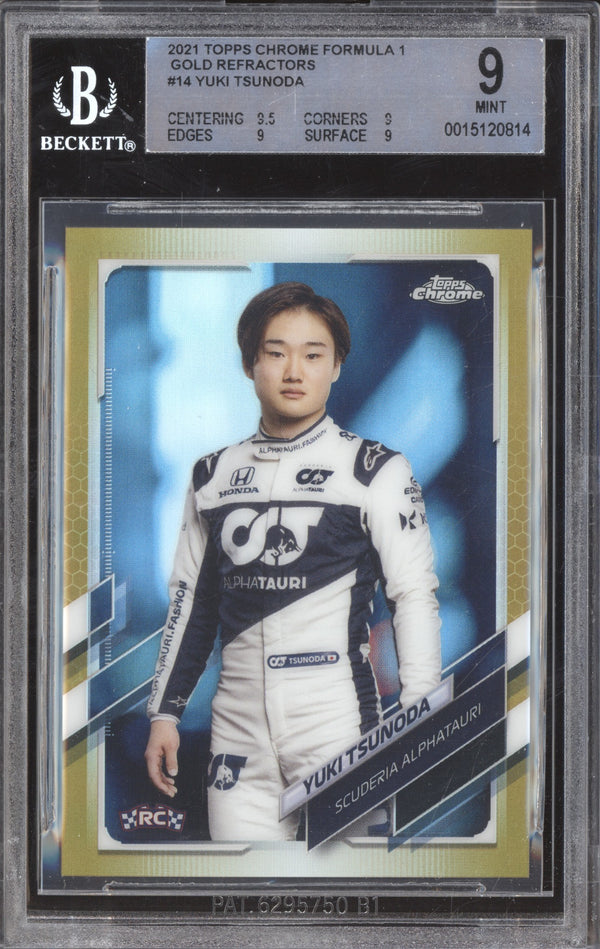Yuki Tsunoda 2021 Topps Chrome Formula One 14 Gold RC 10/50 BGS 9