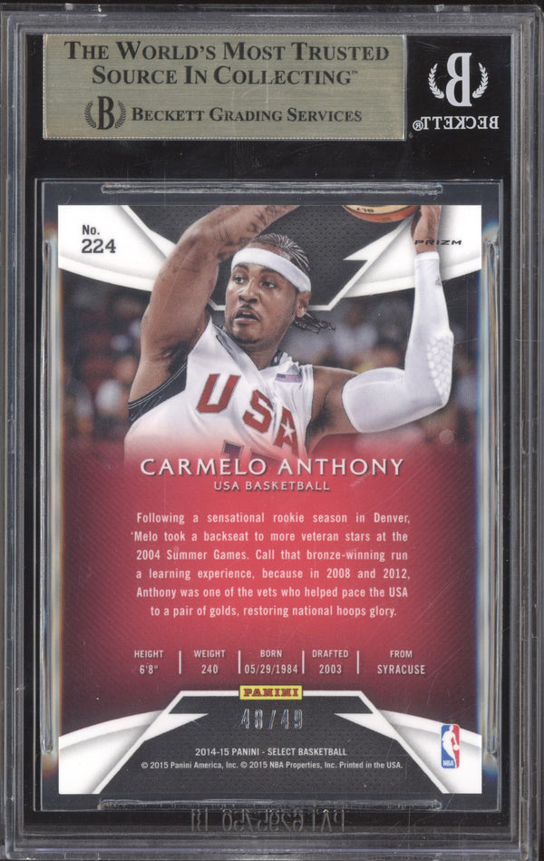 Carmelo Anthony 2014-15 Panini Select 224 Courtside Copper 48/49 BGS 9.5