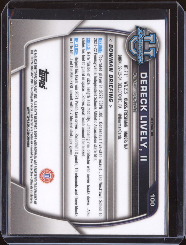 Dereck Lively II 2022-23 Bowman University Chrome 100 Refractor RC