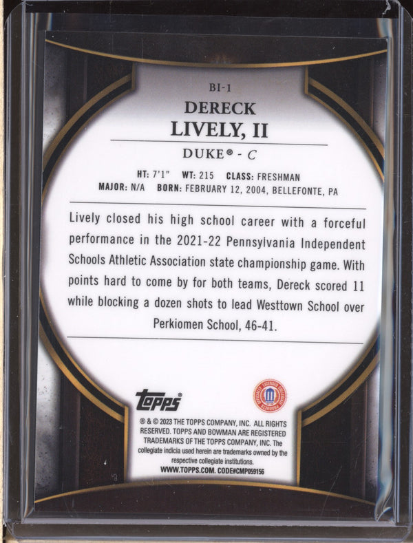 Dereck Lively II 2022-23 Bowman University Chrome BI-1 Invicta RC