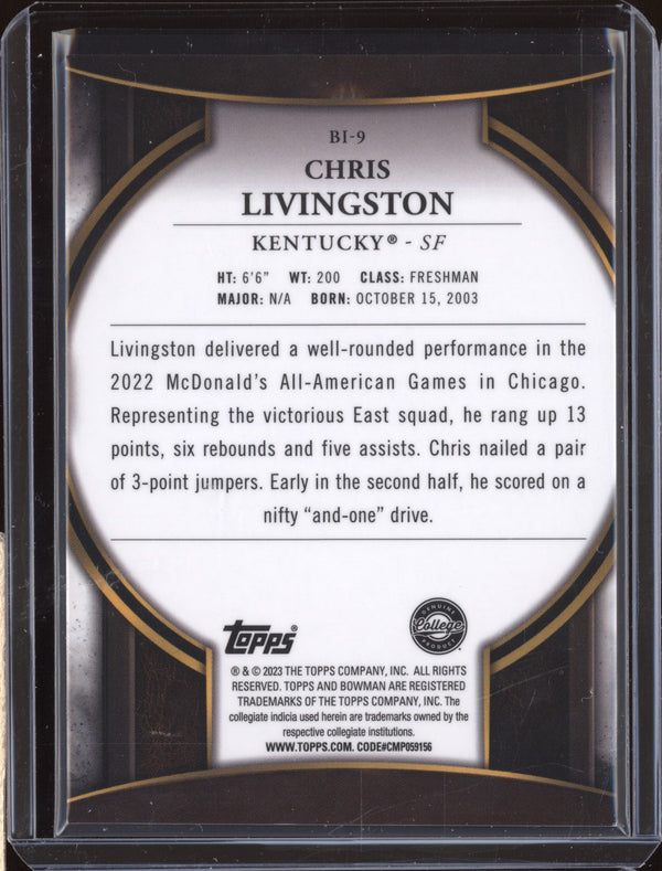 Chris Livingston 2022-23 Bowman University Chrome BI-9 Invicta RC