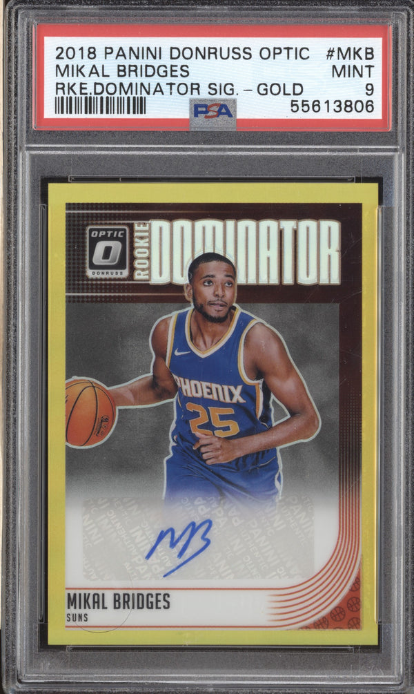 Mikal Bridges 2018-19 Panini Optic Rookie Dominator Gold Auto RC 9/10 PSA 9