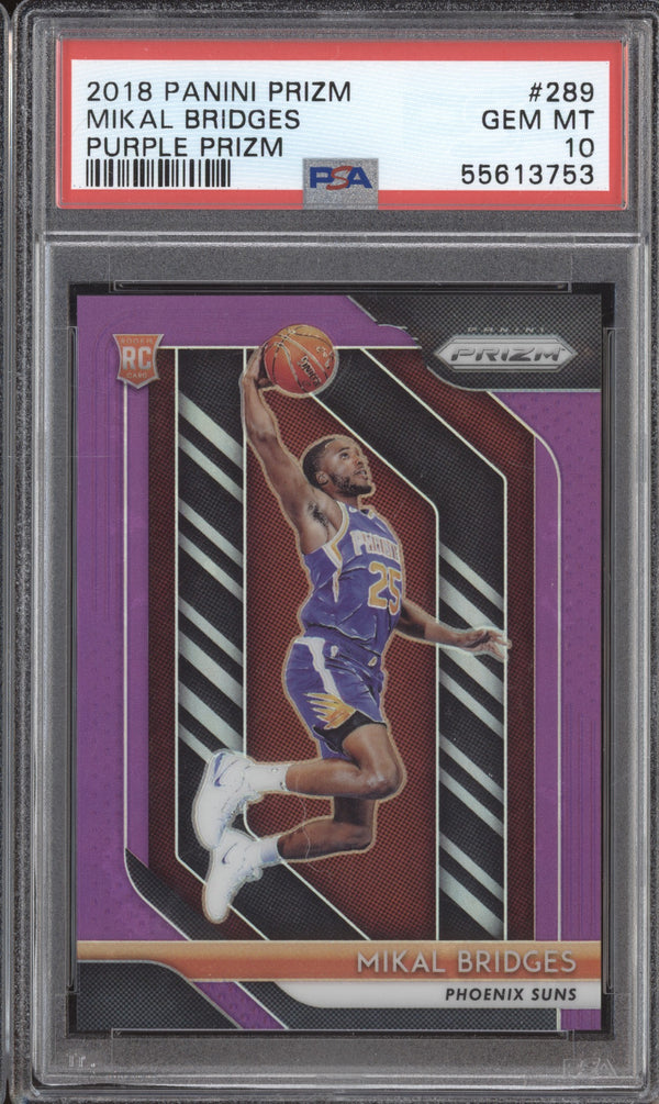 Mikal Bridges 2018-19 Panini Prizm 289 Purple RC 67/75 PSA 10