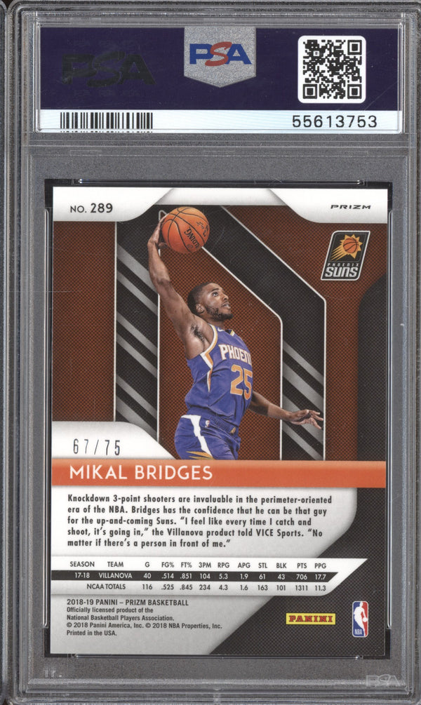 Mikal Bridges 2018-19 Panini Prizm 289 Purple RC 67/75 PSA 10