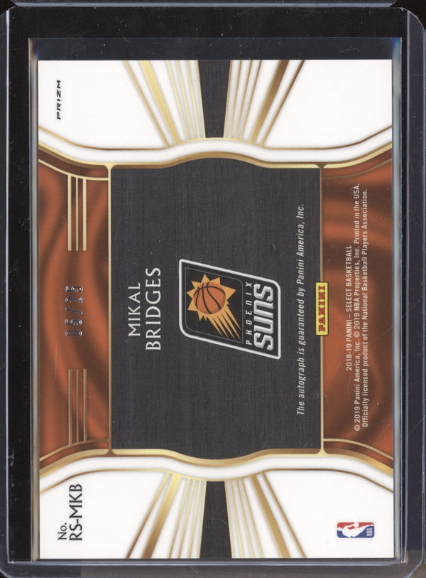 Mikal Bridges 2018-19 Panini Select RS-MKB Rookie Signatures Tie Dye RC 5/25