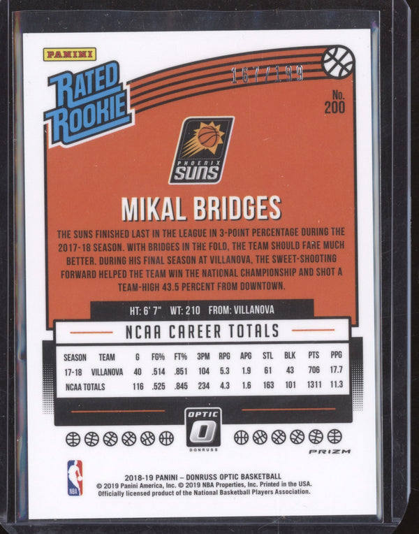 Mikal Bridges 2018-19 Panini Donruss Optic 200 Orange RC 167/199