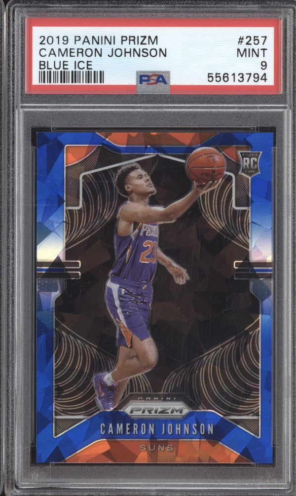 Cameron Johnson 2019-20 Panini Prizm 257 Blue Cracked Ice RC 95/99 PSA 9