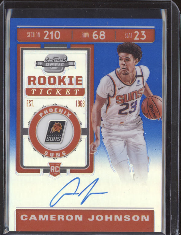 Cameron Johnson 2019-20 Panini Contenders Optic Rookie Ticket Auto Blue RC 16/49