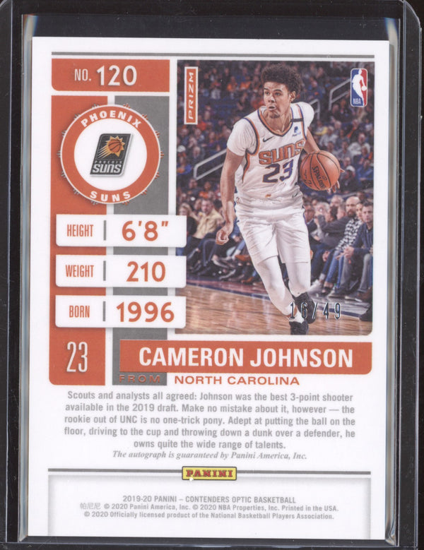 Cameron Johnson 2019-20 Panini Contenders Optic Rookie Ticket Auto Blue RC 16/49