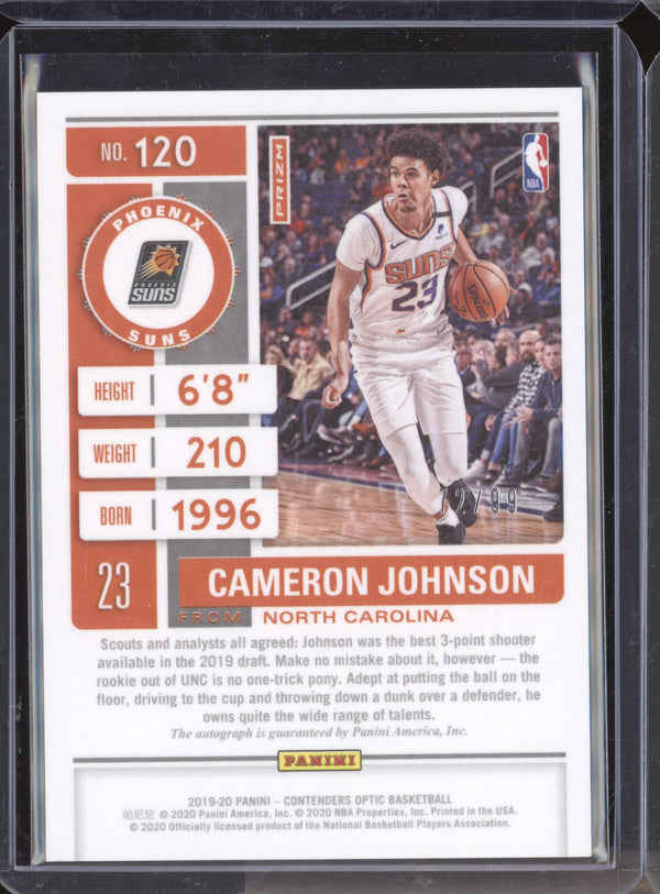 Cameron Johnson 2019-20 Panini Contenders Optic Rookie Ticket Auto Red RC 72/99