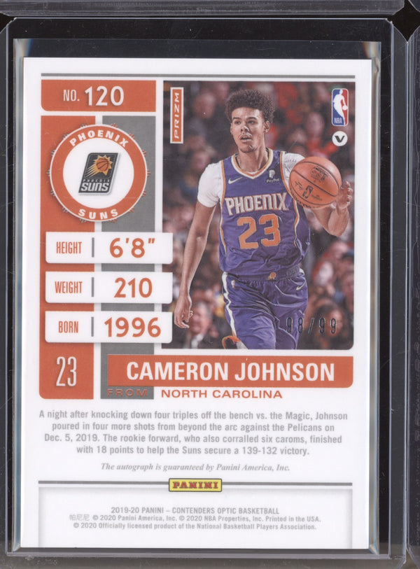 Cameron Johnson 2019-20 Panini Contenders Optic Rookie Ticket Auto Red Variation RC 98/99