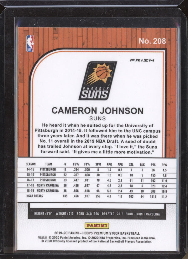 Cameron Johnson 2019-20 Panini Hoops Premium Stock 208 Laser RC