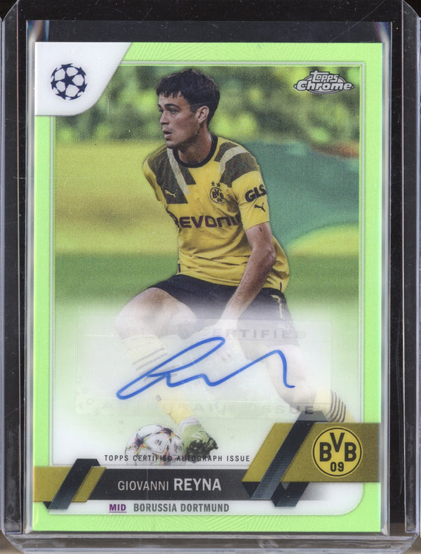 Giovanni Reyna 2022-23 Topps Chrome UEFA CA-GR Neon Green Auto 72/99