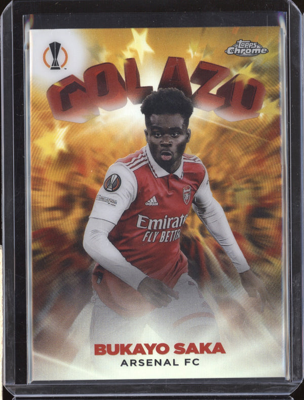 Bukayo Saka 2022-23 Topps Chrome UEFA G-19 Golazo Gold 4/50