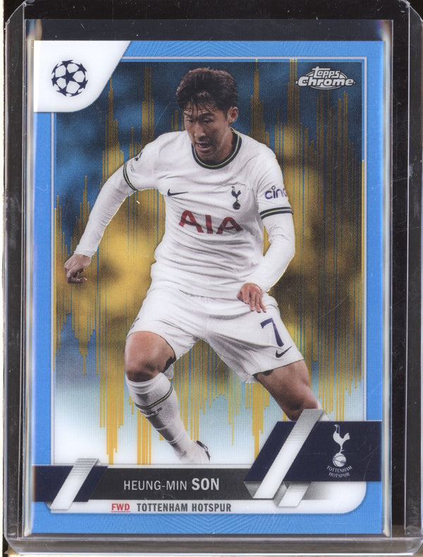 Heung-Min Son 2022-23 Topps Chrome UEFA 5 Blue & Gold Seismic 15/75