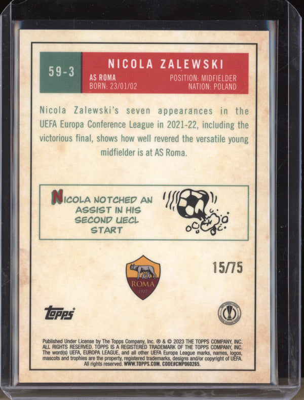 Nicola Zalewski 2022-23 Topps Chrome UEFA 59-3 1959 Topps Blue Wave RC 15/75